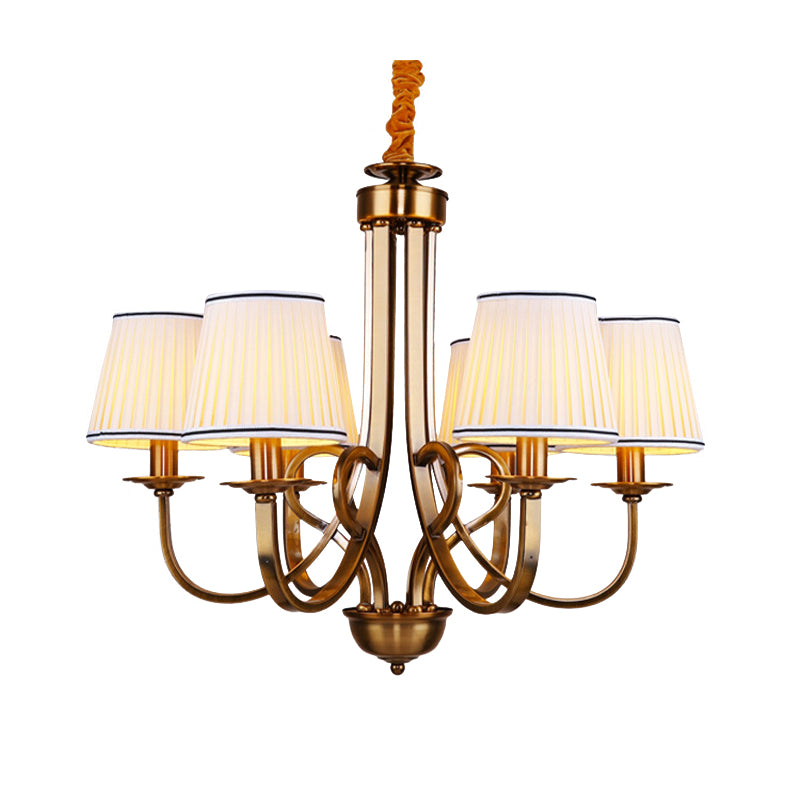 Tapered Fabric Chandelier Light Rustic 6/8 Light Dining Room Ceiling Light Fixture in Gold Clearhalo 'Ceiling Lights' 'Chandeliers' Lighting' options 227384