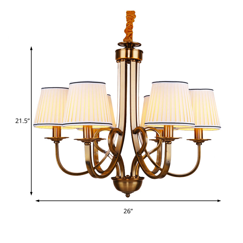 Tapered Fabric Chandelier Light Rustic 6/8 Light Dining Room Ceiling Light Fixture in Gold Clearhalo 'Ceiling Lights' 'Chandeliers' Lighting' options 227385