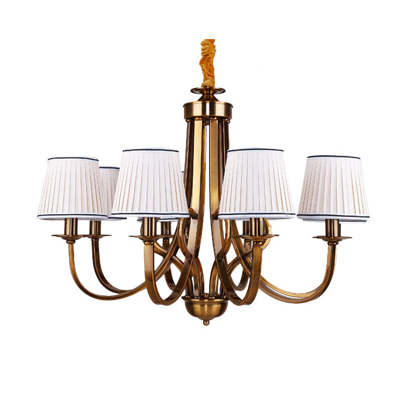 Tapered Fabric Chandelier Light Rustic 6/8 Light Dining Room Ceiling Light Fixture in Gold Clearhalo 'Ceiling Lights' 'Chandeliers' Lighting' options 227388