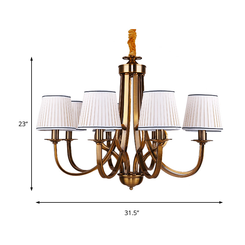 Tapered Fabric Chandelier Light Rustic 6/8 Light Dining Room Ceiling Light Fixture in Gold Clearhalo 'Ceiling Lights' 'Chandeliers' Lighting' options 227389