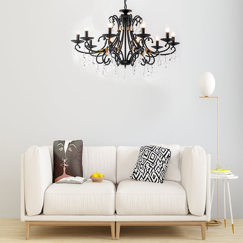 Candelabra Living Room Chandelier Light Traditional Metal 3/6/8 Lights Black Hanging Ceiling Light Clearhalo 'Ceiling Lights' 'Chandeliers' Lighting' options 227395