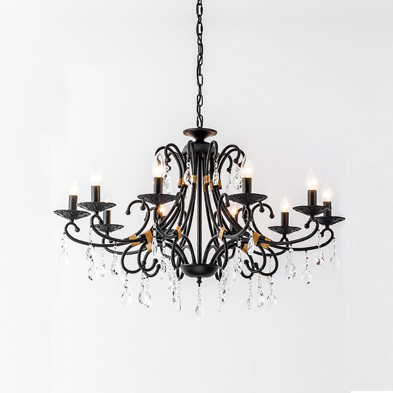 Candelabra Living Room Chandelier Light Traditional Metal 3/6/8 Lights Black Hanging Ceiling Light Clearhalo 'Ceiling Lights' 'Chandeliers' Lighting' options 227396