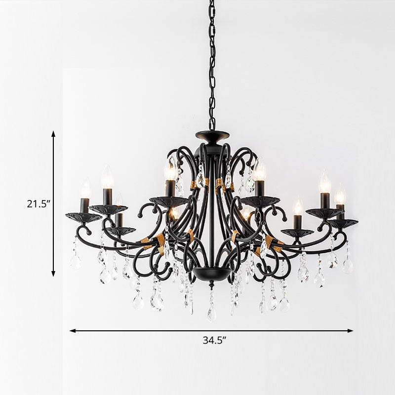 Candelabra Living Room Chandelier Light Traditional Metal 3/6/8 Lights Black Hanging Ceiling Light Clearhalo 'Ceiling Lights' 'Chandeliers' Lighting' options 227397