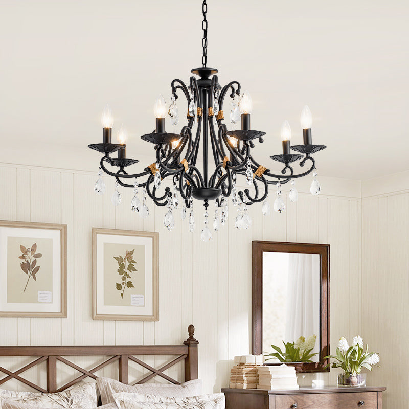 Candelabra Living Room Chandelier Light Traditional Metal 3/6/8 Lights Black Hanging Ceiling Light Clearhalo 'Ceiling Lights' 'Chandeliers' Lighting' options 227398