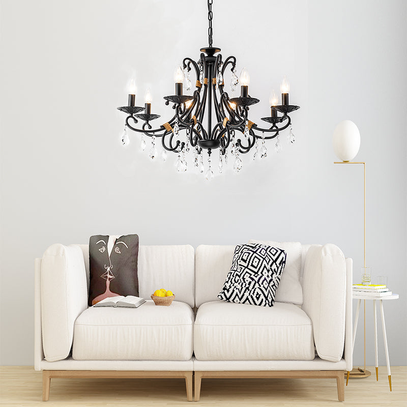 Candelabra Living Room Chandelier Light Traditional Metal 3/6/8 Lights Black Hanging Ceiling Light Clearhalo 'Ceiling Lights' 'Chandeliers' Lighting' options 227399