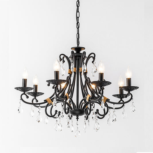 Candelabra Living Room Chandelier Light Traditional Metal 3/6/8 Lights Black Hanging Ceiling Light Clearhalo 'Ceiling Lights' 'Chandeliers' Lighting' options 227400