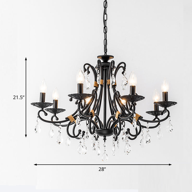 Candelabra Living Room Chandelier Light Traditional Metal 3/6/8 Lights Black Hanging Ceiling Light Clearhalo 'Ceiling Lights' 'Chandeliers' Lighting' options 227401