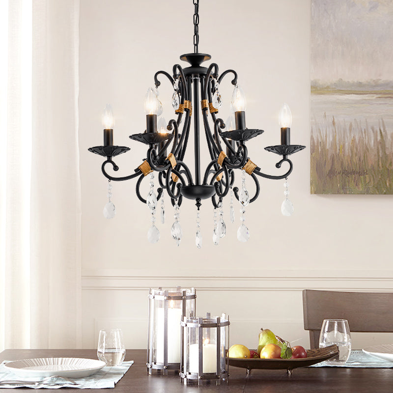 Candelabra Living Room Chandelier Light Traditional Metal 3/6/8 Lights Black Hanging Ceiling Light Clearhalo 'Ceiling Lights' 'Chandeliers' Lighting' options 227402