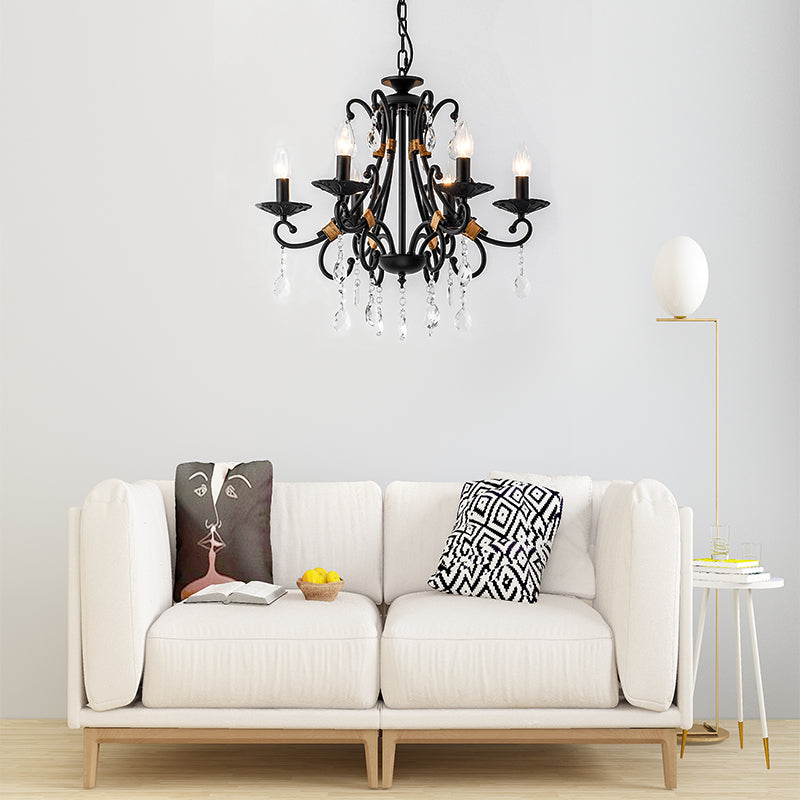 Candelabra Living Room Chandelier Light Traditional Metal 3/6/8 Lights Black Hanging Ceiling Light Clearhalo 'Ceiling Lights' 'Chandeliers' Lighting' options 227403