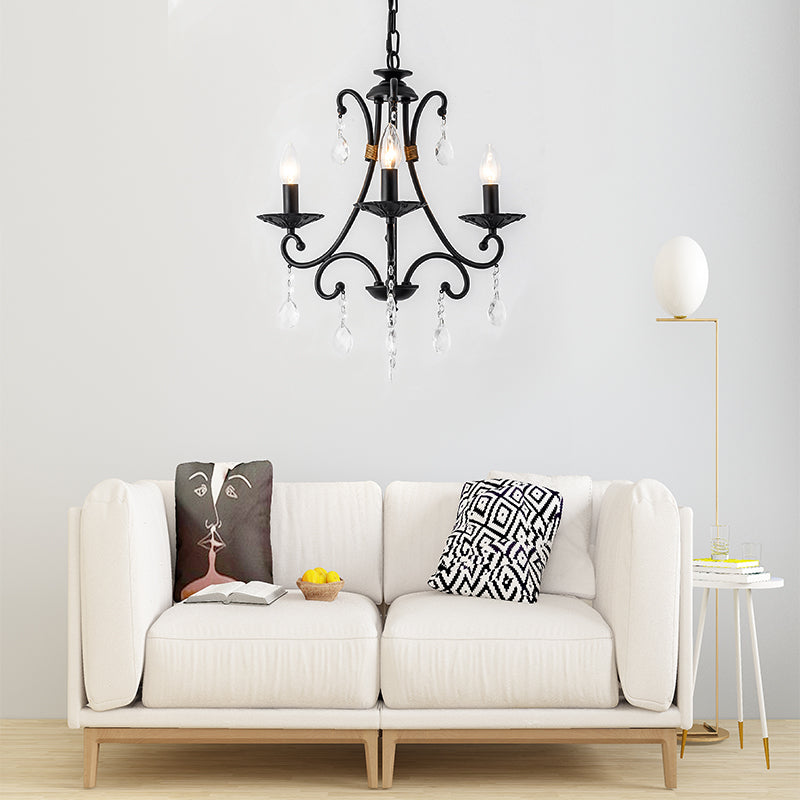 Candelabra Living Room Chandelier Light Traditional Metal 3/6/8 Lights Black Hanging Ceiling Light Clearhalo 'Ceiling Lights' 'Chandeliers' Lighting' options 227407