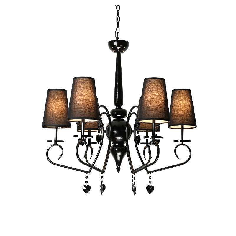 Fabric Tapered Hanging Ceiling Light Rustic 6/9 Lights Living Room Chandelier Light in Black Clearhalo 'Ceiling Lights' 'Chandeliers' Lighting' options 227417