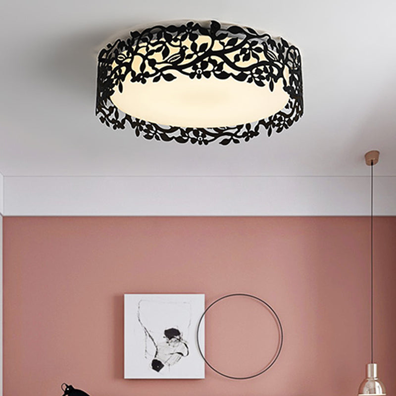 Drum Metal Flush Mount Light Traditional LED Bedroom Ceiling Light in White/Black, 17"/21.5" Wide Clearhalo 'Ceiling Lights' 'Close To Ceiling Lights' 'Close to ceiling' 'Flush mount' Lighting' 227470