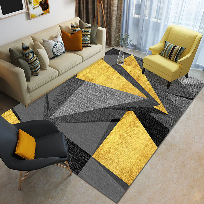 Modern 3D Geometric Print Rug Multi Colored Polyester Rug Stain Resistant Anti-Slip Backing Pet Friendly Carpet for Living Room Gray-Yellow Clearhalo 'Area Rug' 'Modern' 'Rugs' Rug' 2274746