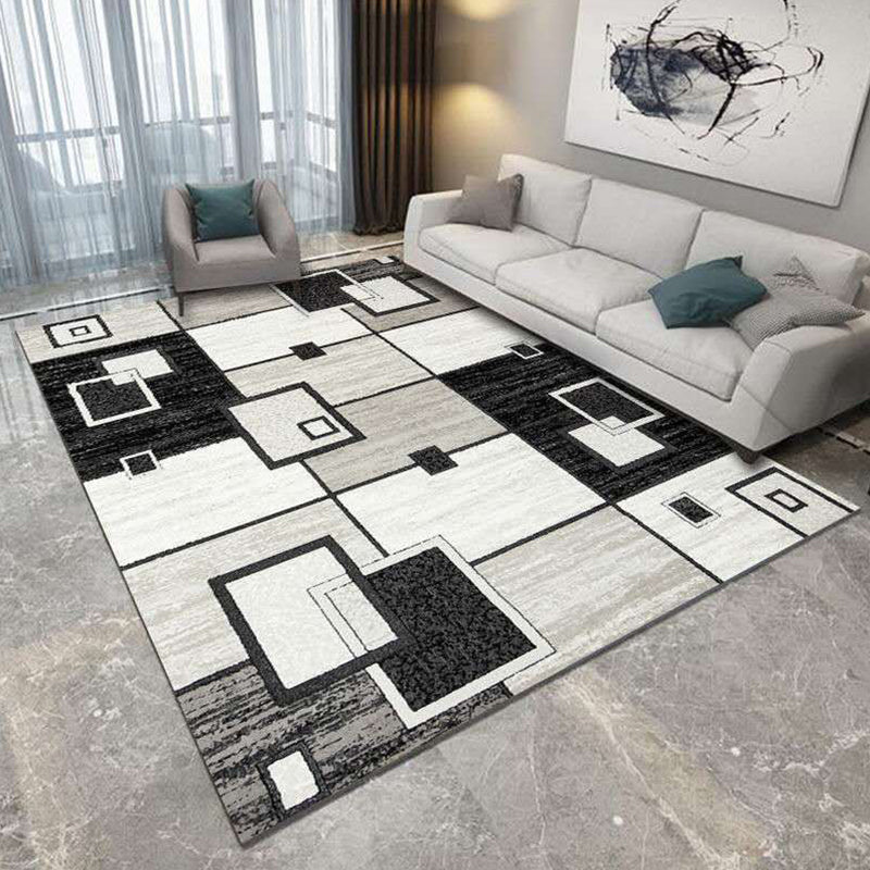 Contemporary Living Room Rug Multi-Color Geometric Carpet Polypropylene Washable Stain Resistant Non-Slip Backing Area Rug Black-Gray Clearhalo 'Area Rug' 'Modern' 'Rugs' Rug' 2274791