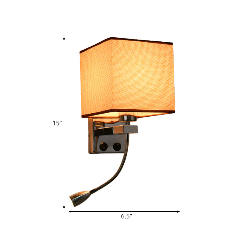 1 Light Fabric Wall Sconce Light Simple Style Beige/Coffee Cubic Bedroom Wall Mount Light Clearhalo 'Wall Lamps & Sconces' 'Wall Lights' Lighting' 227481