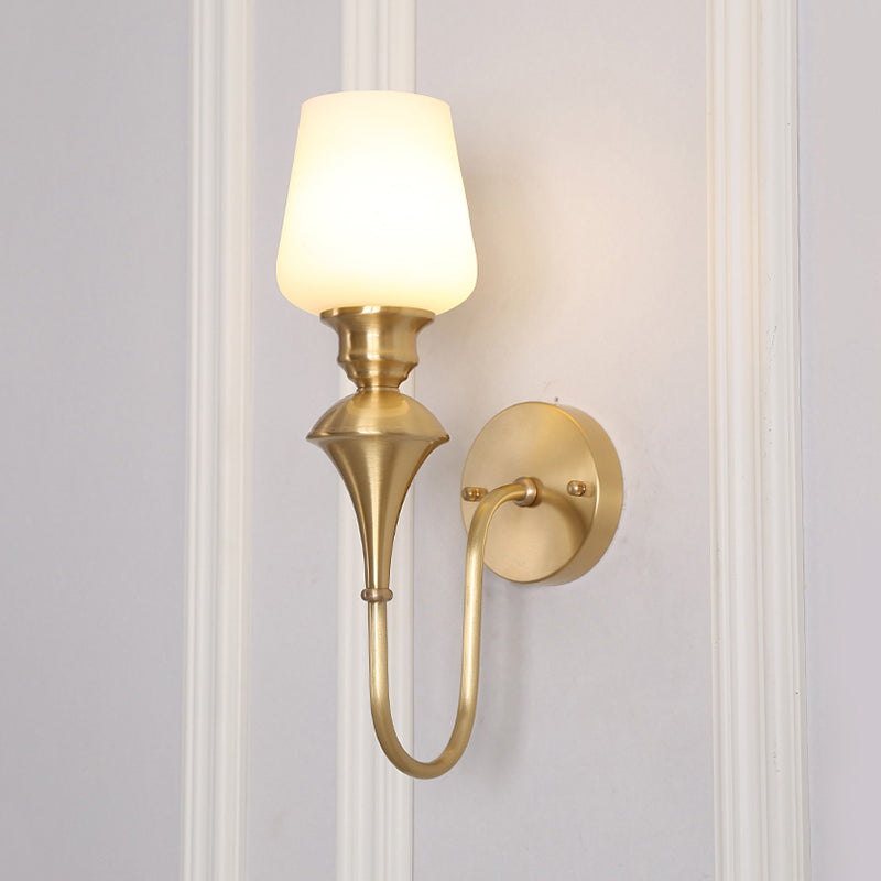 Cone White Glass Wall Sconce Light Traditional 1/2 Lights Bedroom Wall Mounted Light in Gold/Black Clearhalo 'Wall Lamps & Sconces' 'Wall Lights' Lighting' 227486