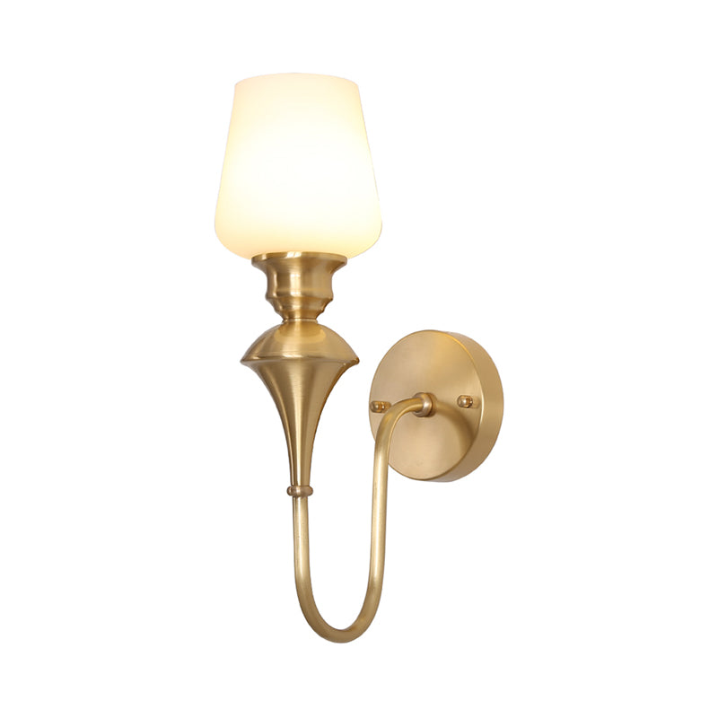 Cone White Glass Wall Sconce Light Traditional 1/2 Lights Bedroom Wall Mounted Light in Gold/Black Clearhalo 'Wall Lamps & Sconces' 'Wall Lights' Lighting' 227487