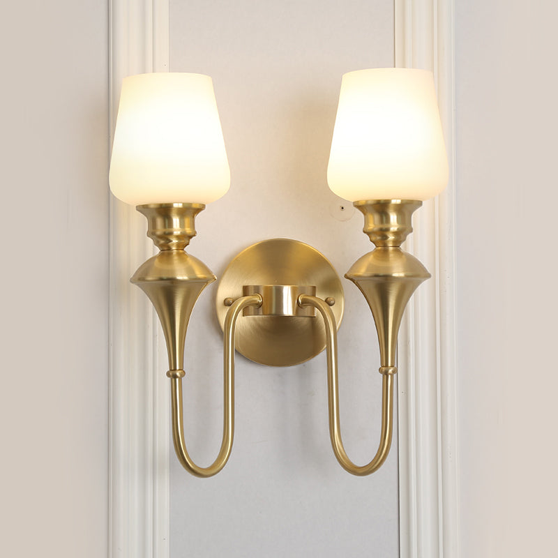 Cone White Glass Wall Sconce Light Traditional 1/2 Lights Bedroom Wall Mounted Light in Gold/Black 2.0 Gold Clearhalo 'Wall Lamps & Sconces' 'Wall Lights' Lighting' 227489