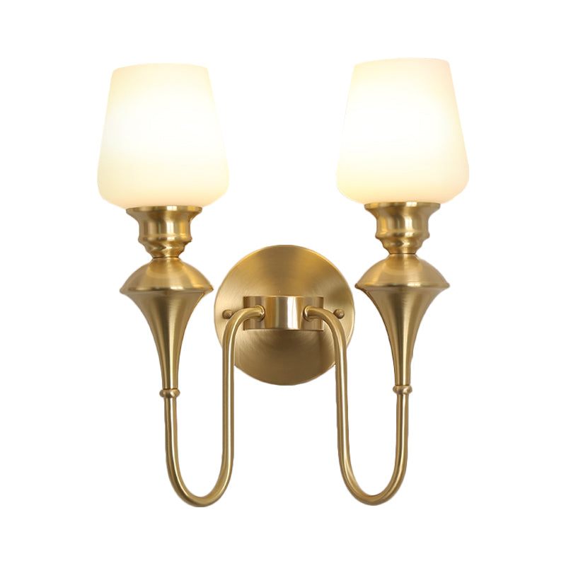 Cone White Glass Wall Sconce Light Traditional 1/2 Lights Bedroom Wall Mounted Light in Gold/Black Clearhalo 'Wall Lamps & Sconces' 'Wall Lights' Lighting' 227491