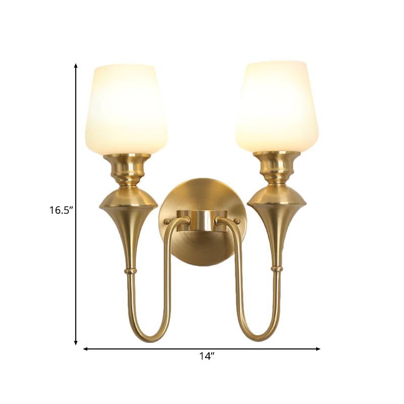 Cone White Glass Wall Sconce Light Traditional 1/2 Lights Bedroom Wall Mounted Light in Gold/Black Clearhalo 'Wall Lamps & Sconces' 'Wall Lights' Lighting' 227492