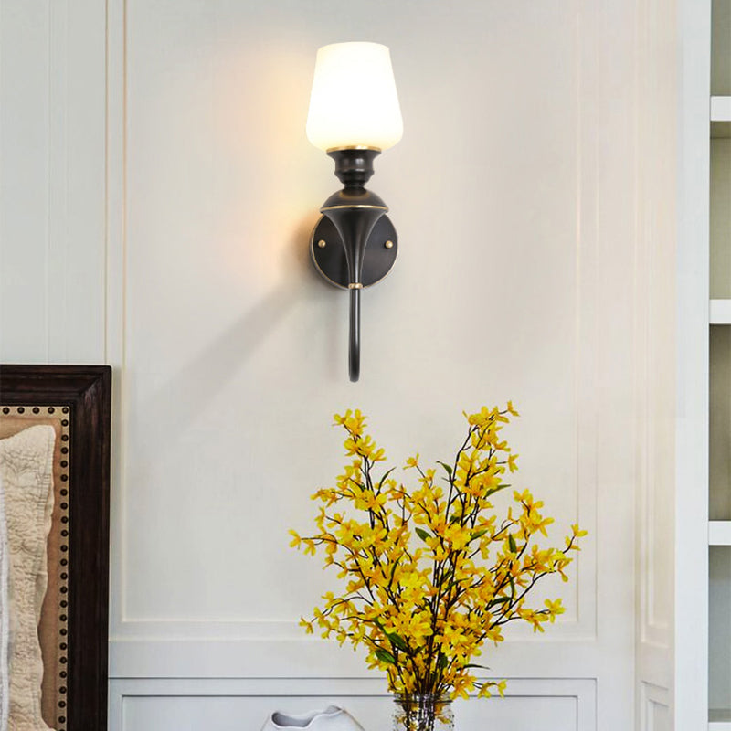 Cone White Glass Wall Sconce Light Traditional 1/2 Lights Bedroom Wall Mounted Light in Gold/Black Clearhalo 'Wall Lamps & Sconces' 'Wall Lights' Lighting' 227495