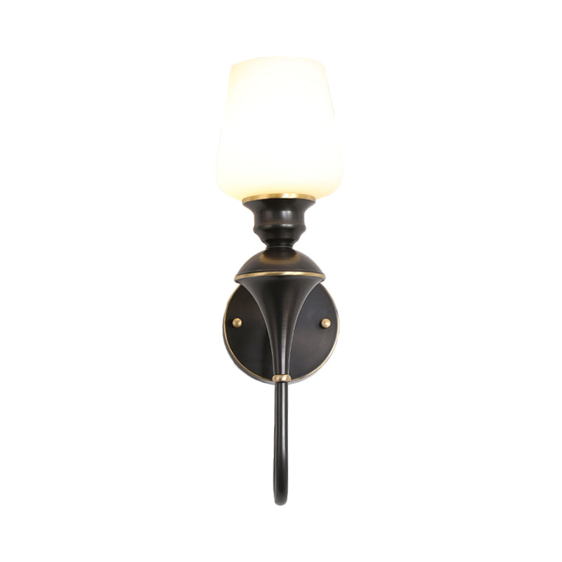 Cone White Glass Wall Sconce Light Traditional 1/2 Lights Bedroom Wall Mounted Light in Gold/Black Clearhalo 'Wall Lamps & Sconces' 'Wall Lights' Lighting' 227496