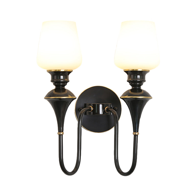 Cone White Glass Wall Sconce Light Traditional 1/2 Lights Bedroom Wall Mounted Light in Gold/Black Clearhalo 'Wall Lamps & Sconces' 'Wall Lights' Lighting' 227499