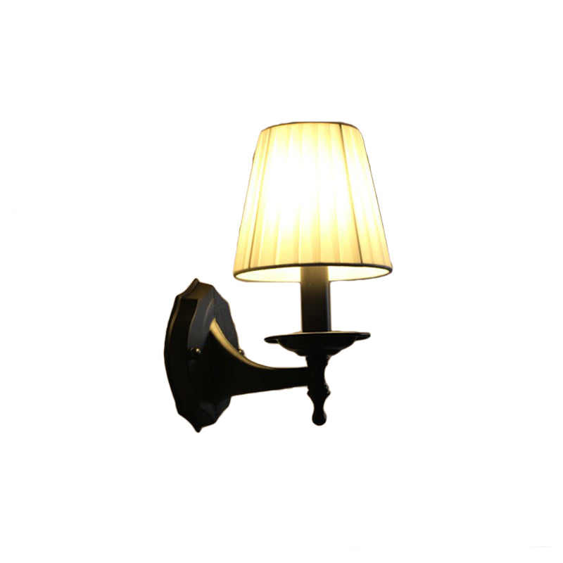 Tapered Bedroom Sconce Light Fixture Rustic Fabric 1/2 Lights Flaxen/White Wall Mounted Light Clearhalo 'Wall Lamps & Sconces' 'Wall Lights' Lighting' 227502