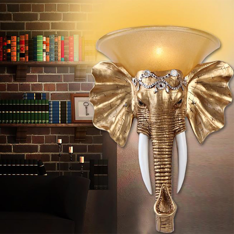 Elephant Living Room Sconce Light Antique Resin 1 Light Gold Wall Mount Light, 13"/16" Wide Clearhalo 'Wall Lamps & Sconces' 'Wall Lights' Lighting' 227515