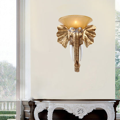 Elephant Living Room Sconce Light Antique Resin 1 Light Gold Wall Mount Light, 13"/16" Wide Gold 13" Clearhalo 'Wall Lamps & Sconces' 'Wall Lights' Lighting' 227516