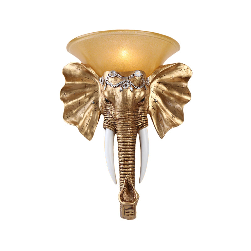 Elephant Living Room Sconce Light Antique Resin 1 Light Gold Wall Mount Light, 13"/16" Wide Clearhalo 'Wall Lamps & Sconces' 'Wall Lights' Lighting' 227517