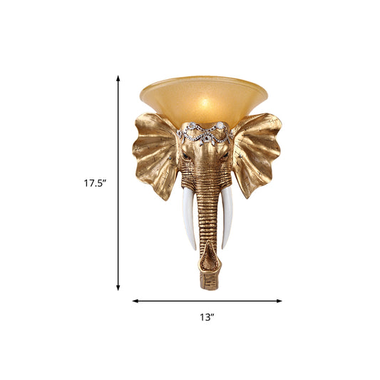 Elephant Living Room Sconce Light Antique Resin 1 Light Gold Wall Mount Light, 13"/16" Wide Clearhalo 'Wall Lamps & Sconces' 'Wall Lights' Lighting' 227518