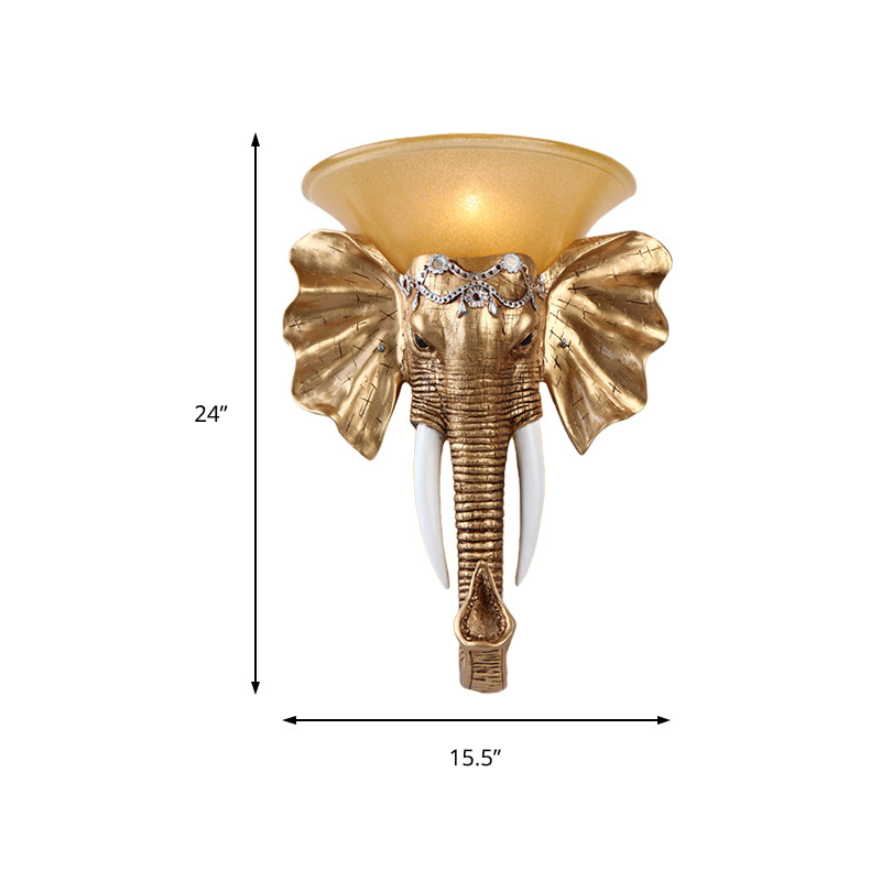 Elephant Living Room Sconce Light Antique Resin 1 Light Gold Wall Mount Light, 13"/16" Wide Clearhalo 'Wall Lamps & Sconces' 'Wall Lights' Lighting' 227519