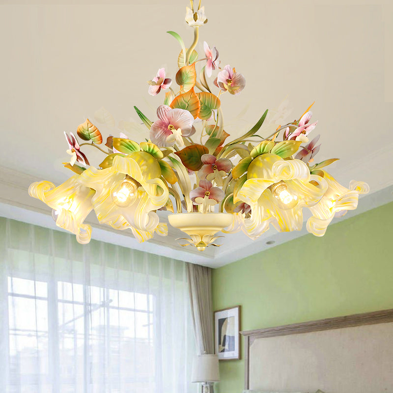 Korean Garden Flower Ceiling Chandelier White Glass Suspension Pendant Light in Green Clearhalo 'Ceiling Lights' 'Chandeliers' Lighting' options 2275218