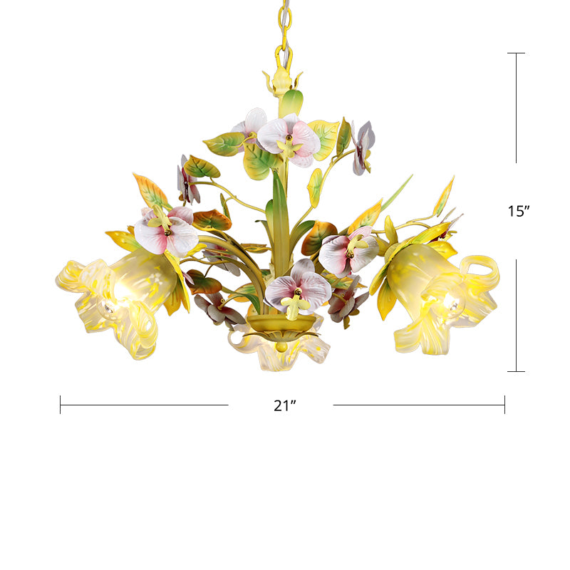 Korean Garden Flower Ceiling Chandelier White Glass Suspension Pendant Light in Green Clearhalo 'Ceiling Lights' 'Chandeliers' Lighting' options 2275219