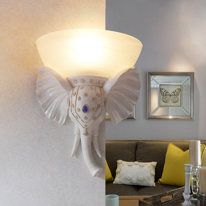 Beige Bowl Sconce Light Traditional Glass 1 Light Corridor Wall Mounted Light with Gold/White Resin Elephant Base Clearhalo 'Wall Lamps & Sconces' 'Wall Lights' Lighting' 227522