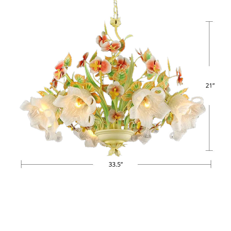 Korean Garden Flower Ceiling Chandelier White Glass Suspension Pendant Light in Green Clearhalo 'Ceiling Lights' 'Chandeliers' Lighting' options 2275221