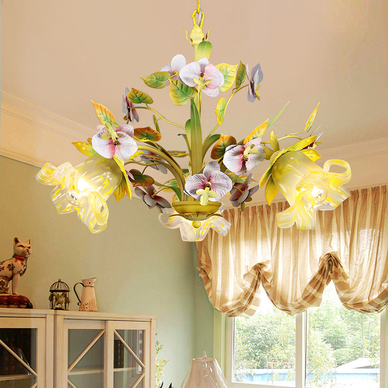 Korean Garden Flower Ceiling Chandelier White Glass Suspension Pendant Light in Green Clearhalo 'Ceiling Lights' 'Chandeliers' Lighting' options 2275222