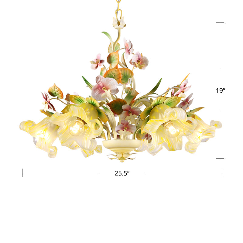 Korean Garden Flower Ceiling Chandelier White Glass Suspension Pendant Light in Green Clearhalo 'Ceiling Lights' 'Chandeliers' Lighting' options 2275223