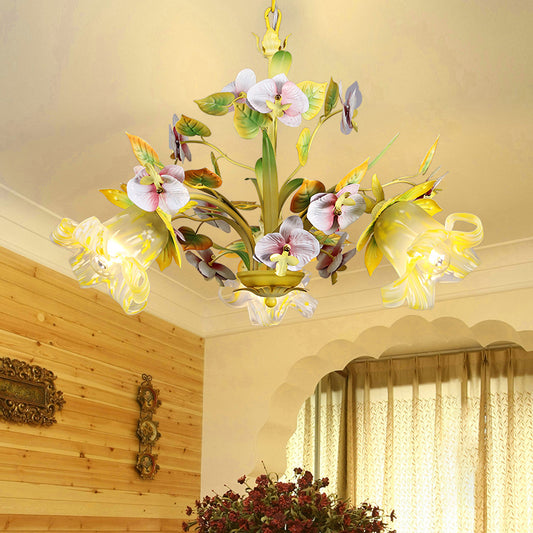 Korean Garden Flower Ceiling Chandelier White Glass Suspension Pendant Light in Green Clearhalo 'Ceiling Lights' 'Chandeliers' Lighting' options 2275224