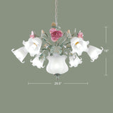 8 Heads Flower Ceiling Hang Lamp Pastoral White Frosted Glass Chandelier for Living Room White Clearhalo 'Ceiling Lights' 'Chandeliers' 'Close To Ceiling Lights' 'Glass shade' 'Glass' Lighting' 2275227