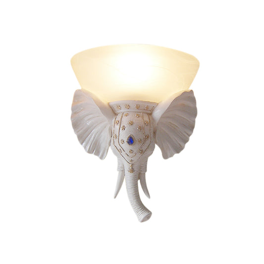 Beige Bowl Sconce Light Traditional Glass 1 Light Corridor Wall Mounted Light with Gold/White Resin Elephant Base Clearhalo 'Wall Lamps & Sconces' 'Wall Lights' Lighting' 227523