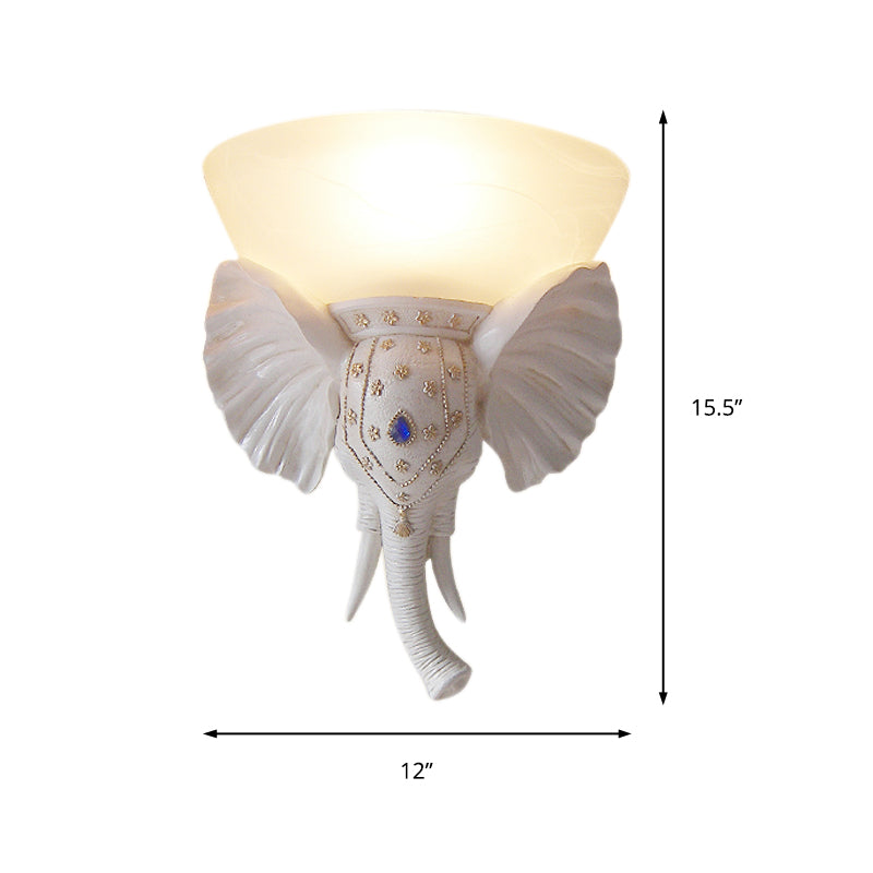 Beige Bowl Sconce Light Traditional Glass 1 Light Corridor Wall Mounted Light with Gold/White Resin Elephant Base Clearhalo 'Wall Lamps & Sconces' 'Wall Lights' Lighting' 227524