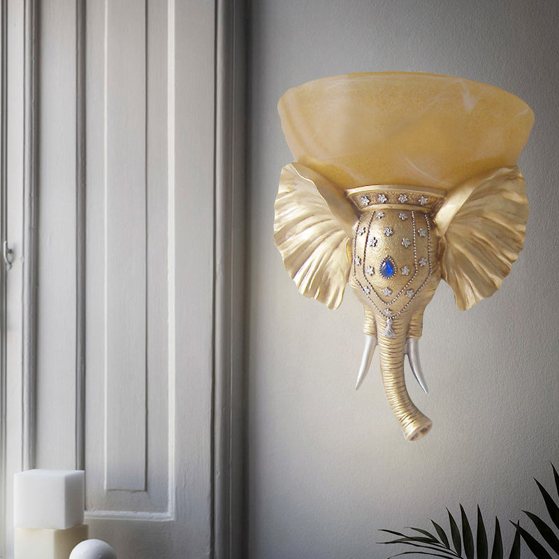 Beige Bowl Sconce Light Traditional Glass 1 Light Corridor Wall Mounted Light with Gold/White Resin Elephant Base Gold Clearhalo 'Wall Lamps & Sconces' 'Wall Lights' Lighting' 227525