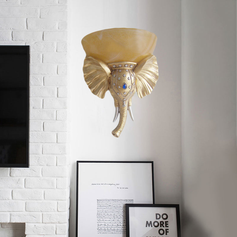 Beige Bowl Sconce Light Traditional Glass 1 Light Corridor Wall Mounted Light with Gold/White Resin Elephant Base Clearhalo 'Wall Lamps & Sconces' 'Wall Lights' Lighting' 227526