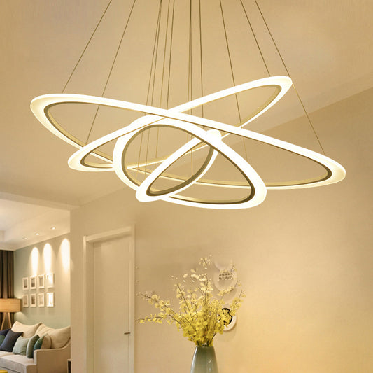 Simplicity 4-Ring Triangular Chandelier Metal Living Room LED Hanging Ceiling Light in White White Clearhalo 'Ceiling Lights' 'Chandeliers' 'Modern Chandeliers' 'Modern' Lighting' 2275263