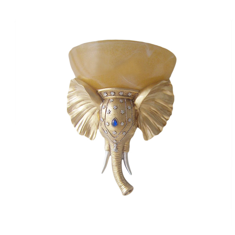 Beige Bowl Sconce Light Traditional Glass 1 Light Corridor Wall Mounted Light with Gold/White Resin Elephant Base Clearhalo 'Wall Lamps & Sconces' 'Wall Lights' Lighting' 227527