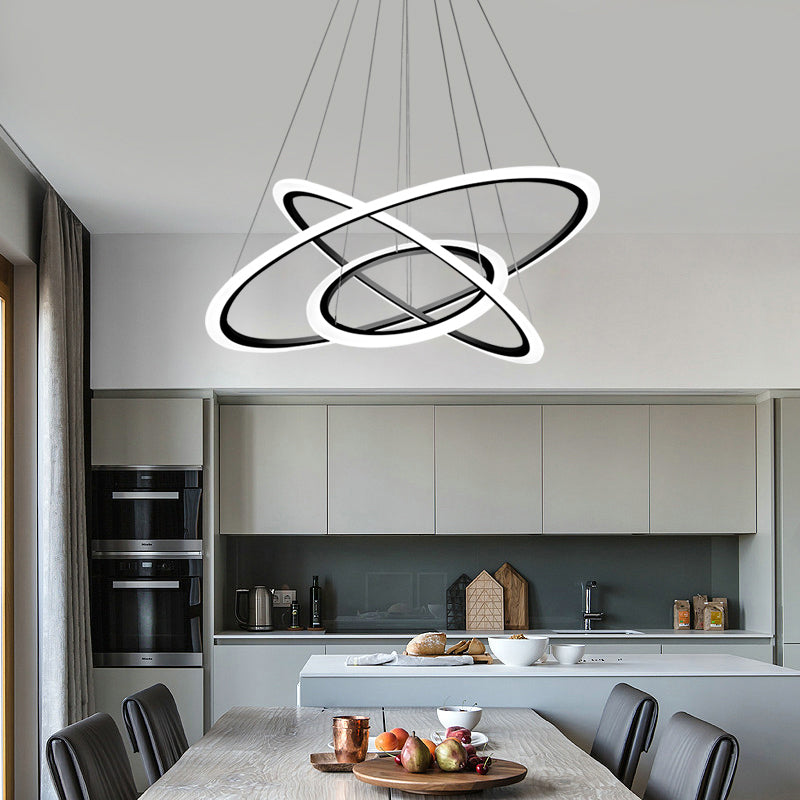 Circle Hanging Light Simplicity Acrylic 3-Head Black LED Chandelier for Dining Room Clearhalo 'Ceiling Lights' 'Chandeliers' 'Modern Chandeliers' 'Modern' Lighting' 2275275