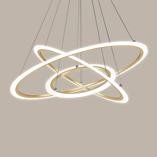 Metal 3-Loop Shaped Pendant Light Fixture Minimalist Brushed Gold LED Chandelier Gold Clearhalo 'Ceiling Lights' 'Chandeliers' 'Modern Chandeliers' 'Modern' Lighting' 2275279