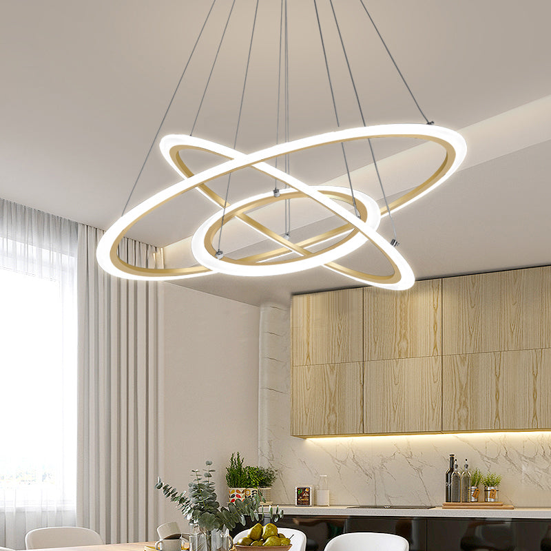 Metal 3-Loop Shaped Pendant Light Fixture Minimalist Brushed Gold LED Chandelier Clearhalo 'Ceiling Lights' 'Chandeliers' 'Modern Chandeliers' 'Modern' Lighting' 2275280